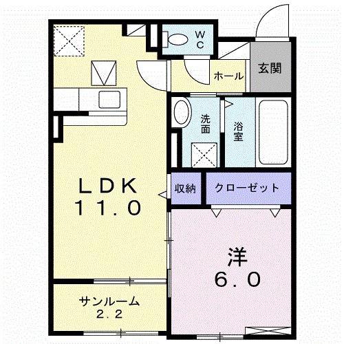 ヴァンベール(1LDK/1階)の間取り写真