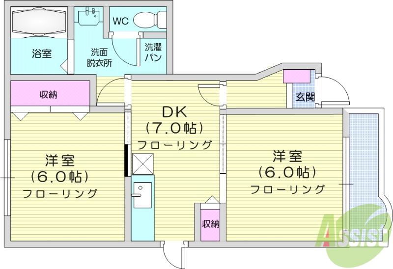 KMヴィレッジⅦ(2DK/1階)の間取り写真