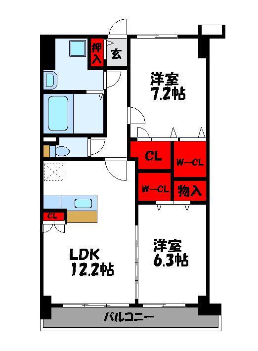 グランドゥール天神(2LDK/6階)の間取り写真