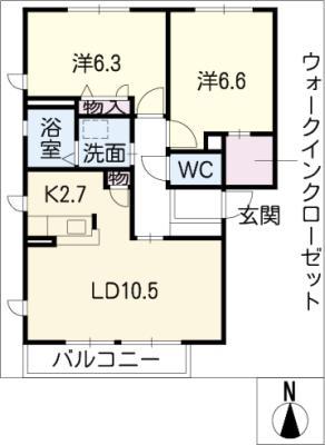 ガーデンプラムA棟(2LDK/2階)の間取り写真