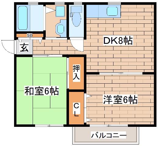 リビング六甲ウエストA(2DK/2階)の間取り写真