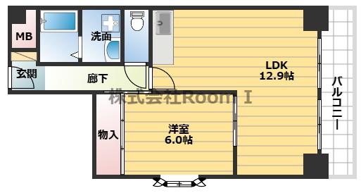 クレアトール岸本(1LDK/9階)の間取り写真