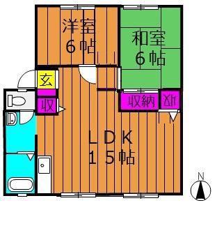 ノースウインド(2LDK/1階)の間取り写真