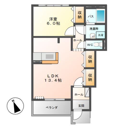 アクアサイド(1LDK/1階)の間取り写真