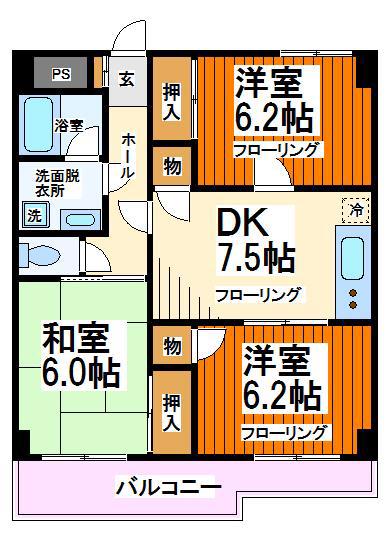 ファミールYK(3DK/6階)の間取り写真