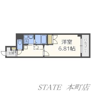 みおつくし江戸堀(1K/9階)の間取り写真