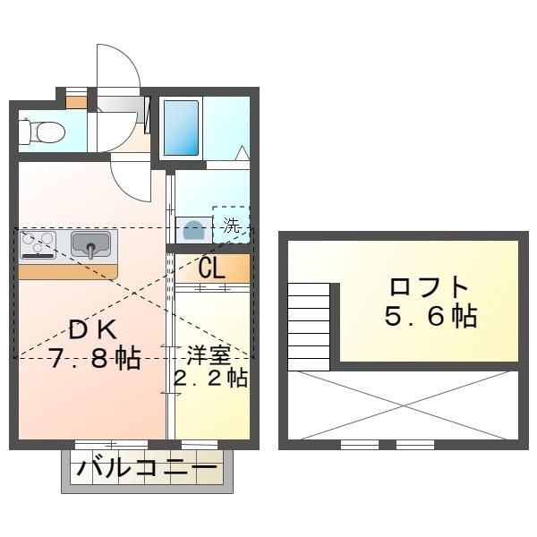 フィオーレ(1DK/2階)の間取り写真