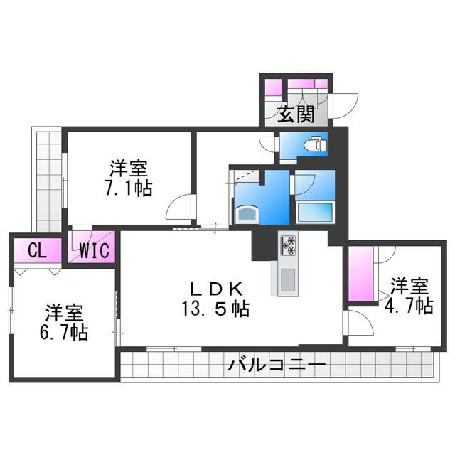 ヒュッゲ コート(3LDK/2階)の間取り写真