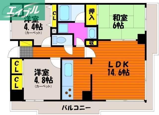 ファミールタワープラザ岡山(3LDK/3階)の間取り写真
