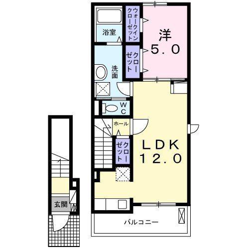 リバーサイド伊佐津(1LDK/2階)の間取り写真