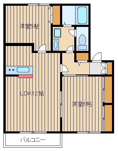 T-NET ハックベリーB棟(2LDK/2階)の間取り写真