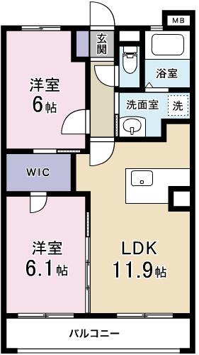 グランドール立野(2LDK/4階)の間取り写真