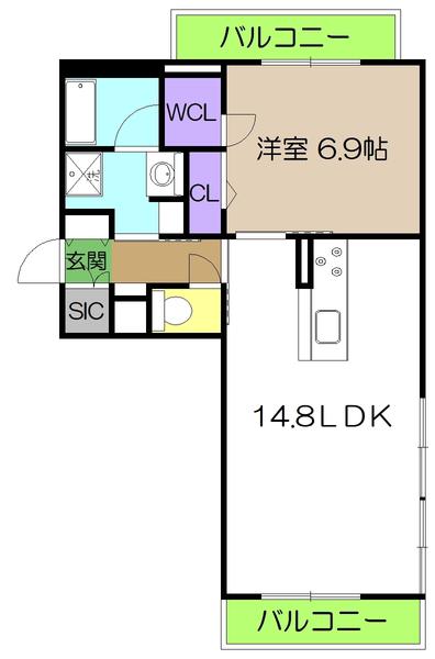 ベレオ シャトノワール(1LDK/2階)の間取り写真