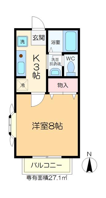 KIフラット A棟(1K/1階)の間取り写真