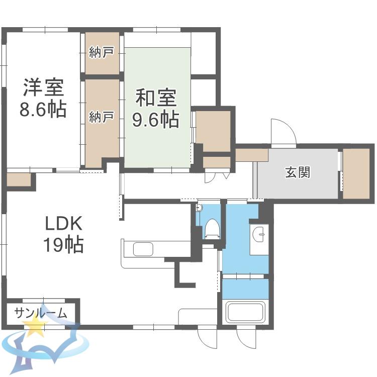 フジパークサイド山鼻(2LDK/5階)の間取り写真