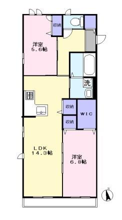 GATE VILLA A棟(2LDK/2階)の間取り写真