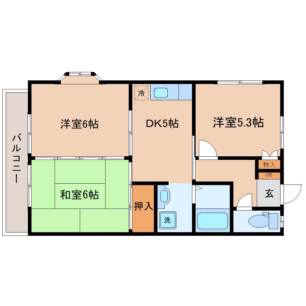 JR仙山線・陸前落合駅 徒歩14分(3DK/2階)の間取り写真