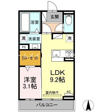 トカティ(1LDK/3階)の間取り写真
