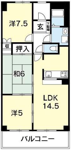 コウアロイヤル佐古(3LDK/4階)の間取り写真