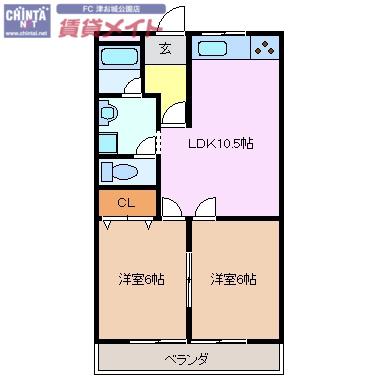 フィレンツェ津(2LDK/1階)の間取り写真