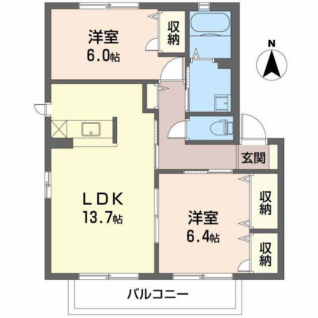 シャーメゾン・ヴェルデα(2LDK/2階)の間取り写真