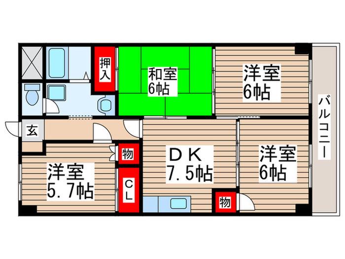 第6千代田マンション(4DK/2階)の間取り写真