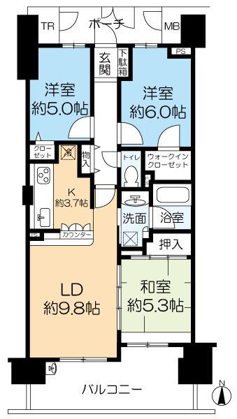 グランファースト千里桃山台6号棟(3LDK/3階)の間取り写真