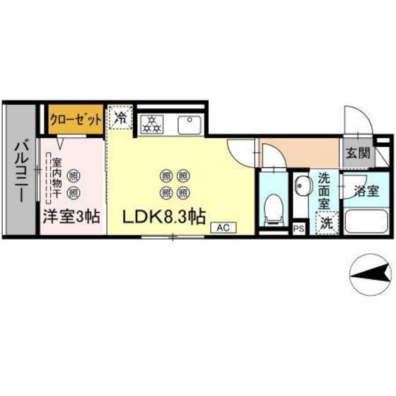 CASA PINO(1LDK/3階)の間取り写真