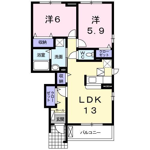 プリミエルホームII(2LDK/1階)の間取り写真