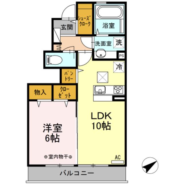 ヒルサイド・コゼット(1LDK/1階)の間取り写真