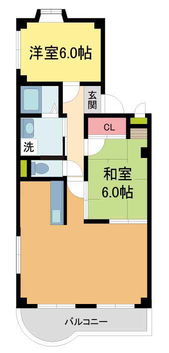 エスポアール西宮北口I(2LDK/2階)の間取り写真