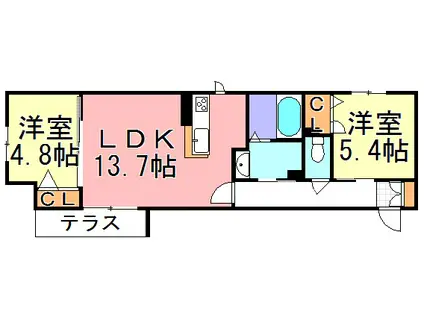 シャーメゾンベルデノーブル(2LDK/1階)の間取り写真