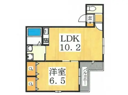 グレイスヘーベル西田辺(1LDK/3階)の間取り写真