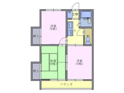 サンビューム明園(3K/3階)の間取り写真