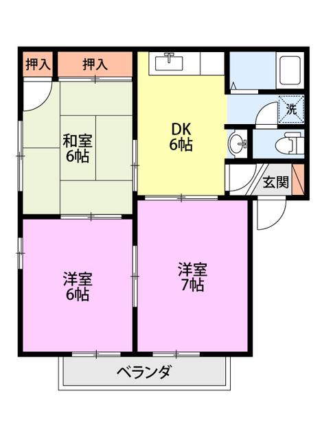 リバーサイドヒルズ(3DK/2階)の間取り写真