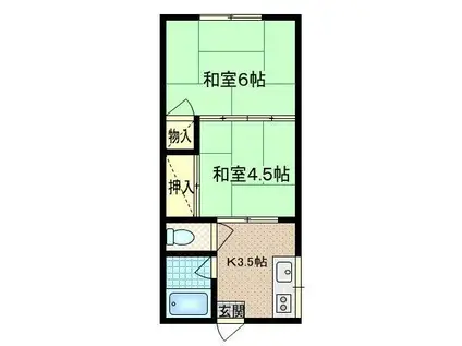 トーデンハイツII(2K/2階)の間取り写真