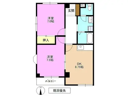 常磐城マンション(2DK/2階)の間取り写真