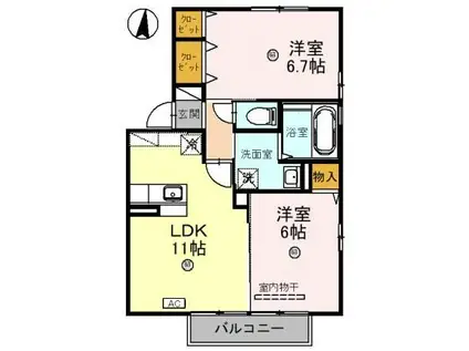 エスポワールC・K(2LDK/2階)の間取り写真