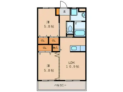 エム・クリオネ(2LDK/1階)の間取り写真