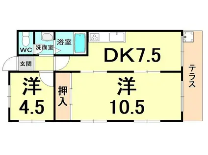武庫之荘パークハイツ(2DK/1階)の間取り写真