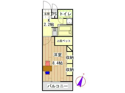 MONDO甲府昭和(1K/1階)の間取り写真