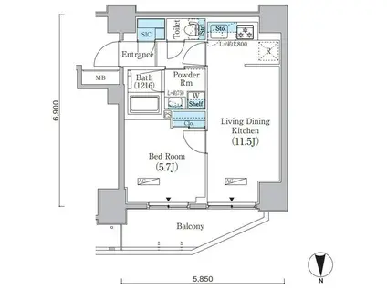 PRIME BLISS上野元浅草(1LDK/7階)の間取り写真