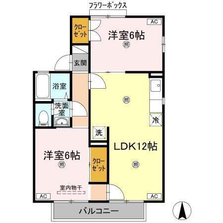 栗林セントラルコーポA棟(2LDK/2階)の間取り写真