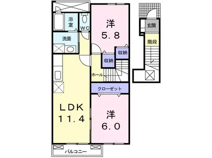アクアス I(2LDK/2階)の間取り写真