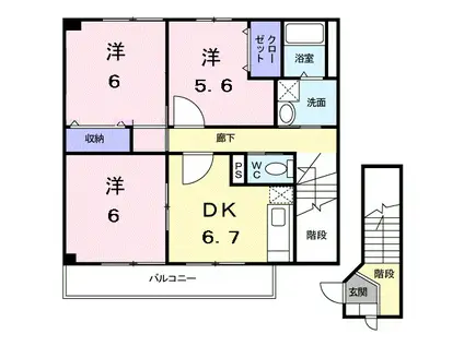 ブロッサムII(3DK/2階)の間取り写真
