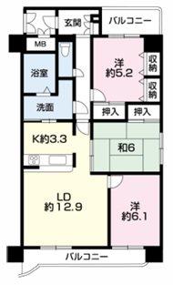 朝日プラザ野里北野町(3LDK/2階)の間取り写真