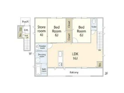 パークフロント南春日(2LDK/2階)の間取り写真