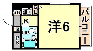 猪名寺パークマンションI(1K/6階)の間取り写真