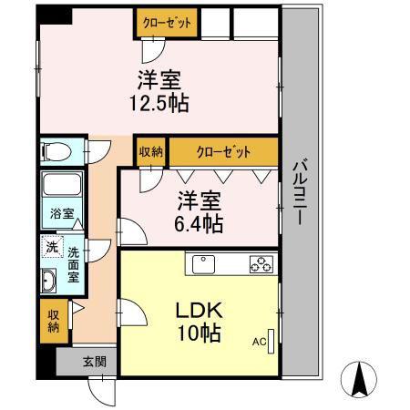 ラフィネ高峯(2LDK/6階)の間取り写真