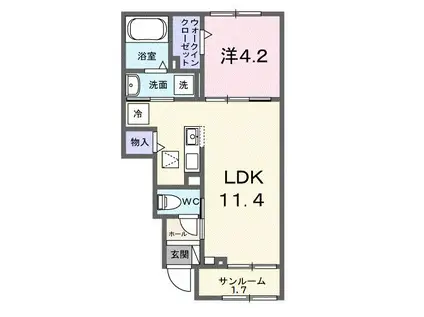 MODERNVILLA二の岡A(1LDK/1階)の間取り写真
